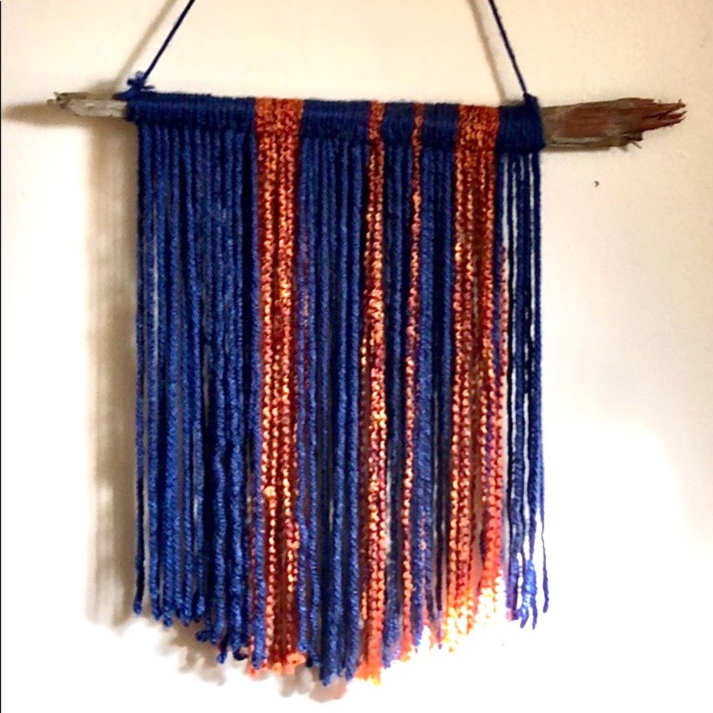Handmade yarn and cedar decorative wall hanging